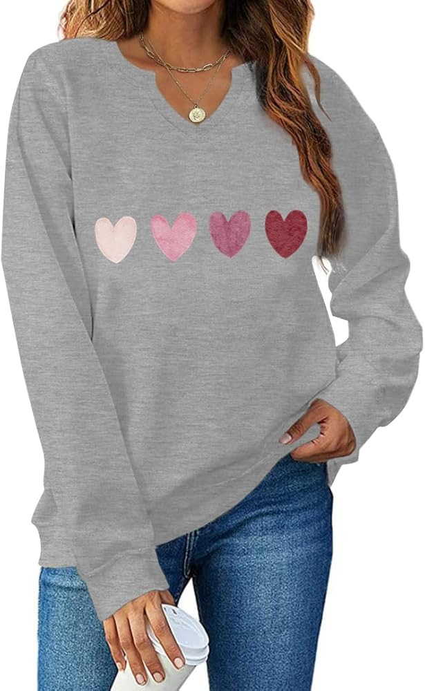 Ymoshoe V Neck Valentine's Day Sweatshirt Women Heart Elbow Patch Valentine Sweatshirts Glittle V... | Amazon (US)