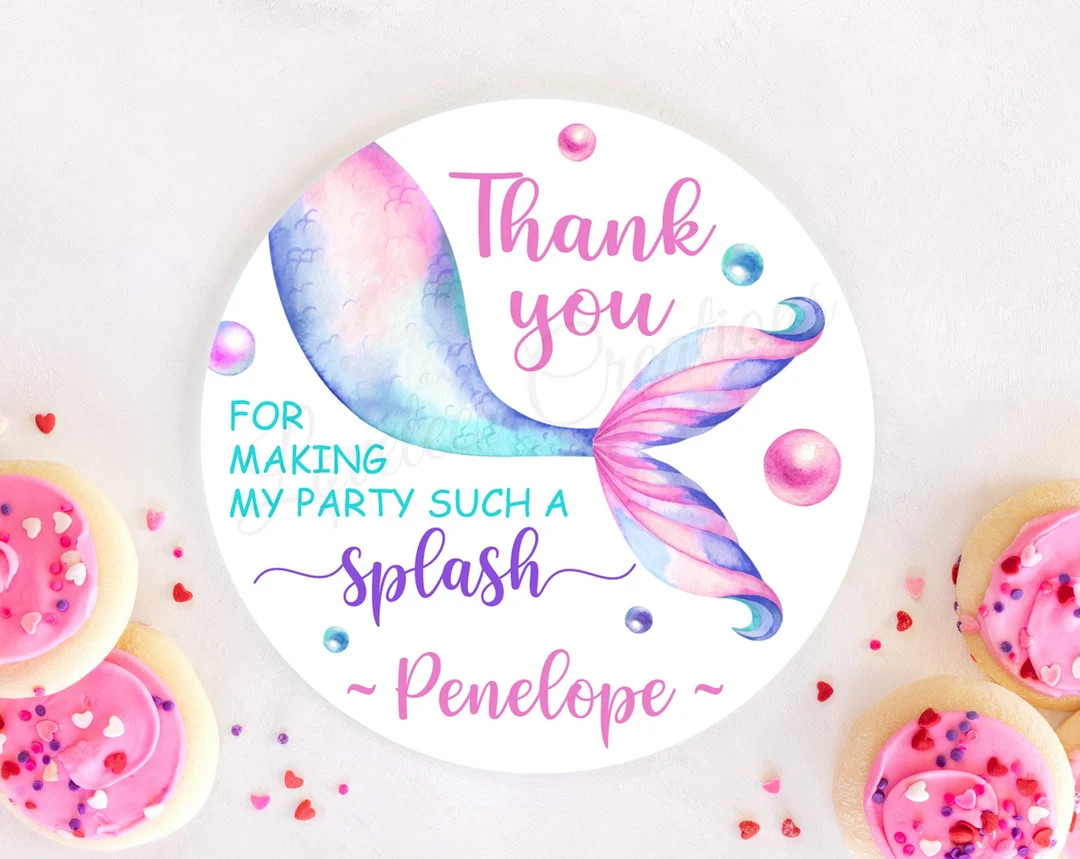 Mermaid Tail Birthday Label, Personalized Mermaid Birthday Sticker, Birthday Favor Sticker, Merma... | Etsy (US)