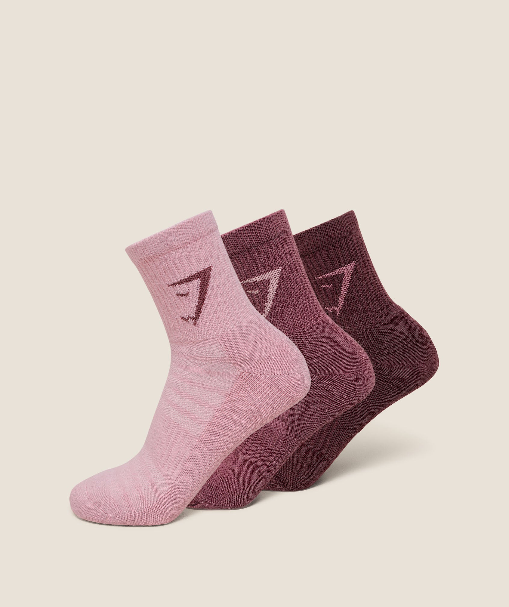 Gymshark Midi 3pk Socks - Cloud Pink/Reset Pink/Rich Maroon | Gymshark US