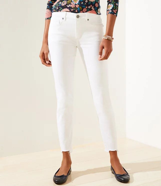 Curvy Chewed Hem Slim Pocket Skinny Crop Jeans in White | LOFT