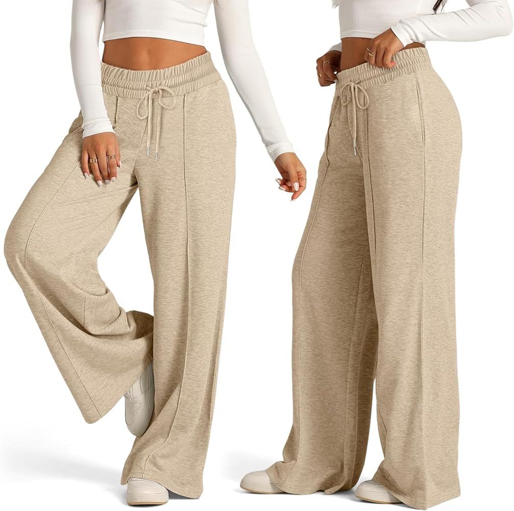 Oversized Wide Leg Sweatpants Women Drawstring High Waist Straight Leg Sweat Pants Baggy Pocket E... | Amazon (US)