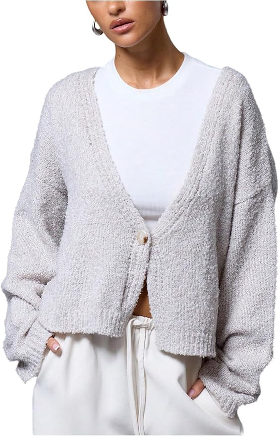 Milumia Women's Deep V Neck Drop Shoulder Cardigan Casual Long Sleeve Knitted Sweaters | Amazon (US)
