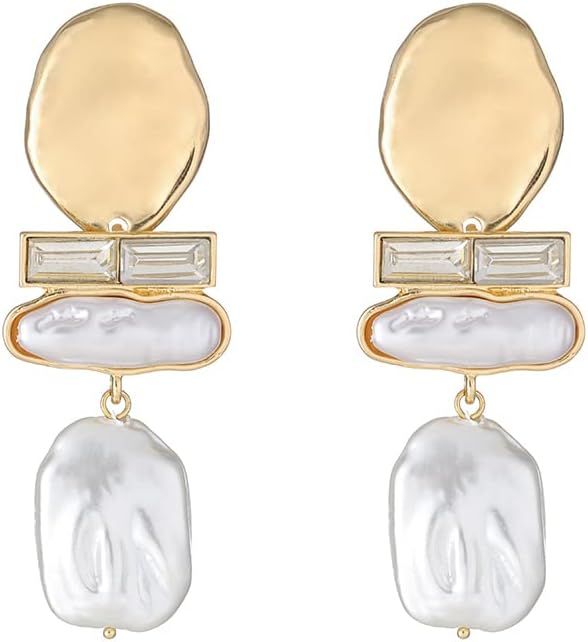 Donabus Statement Pearl Dangle Earring Luxury Chandelier Earring Gold and Pearl Earring Organic S... | Amazon (US)