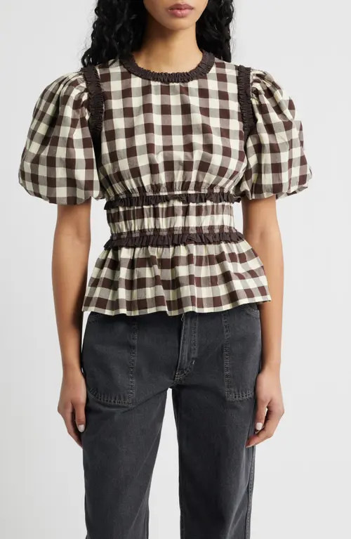 Damson Madder Everly Ruffle Puff Sleeve Peplum Top in Butter at Nordstrom, Size 12 Us | Nordstrom