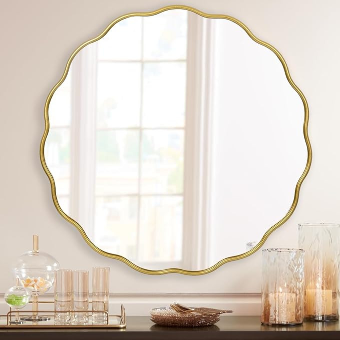 30"*30" Gold Wave Round Mirror, Vanity Mirror, Modern Wall Mirror Decoration, Wall-Mounted Rust R... | Amazon (US)