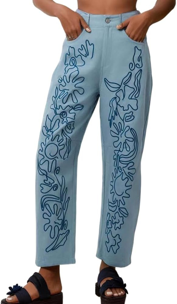 Kedera Mid Rise Barrel Jeans for Women Embroidered Wide Leg Denim Pants Baggy Boyfriend Jeans wit... | Amazon (US)