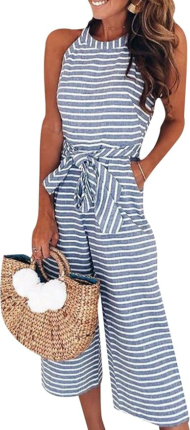 TYQQU Women's Summer Loose Sleeveless Jumpsuit Spaghetti Strap Adjustable Waist Rompers Solid Sho... | Amazon (US)
