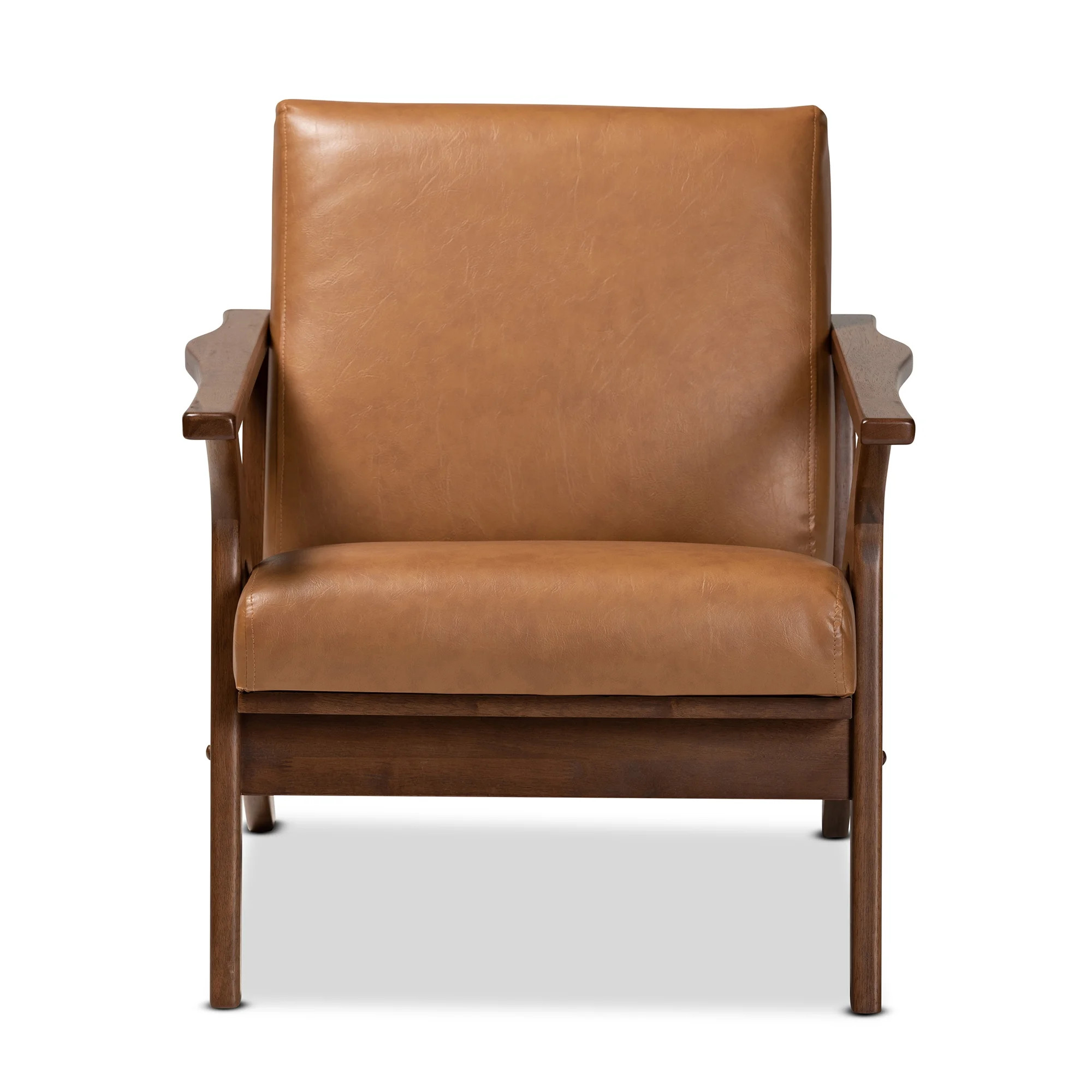 Baxton Studio Bianca Select Mid-Century Faux leather Solid Print Removable Cushions, Tan/Walnut B... | Walmart (US)