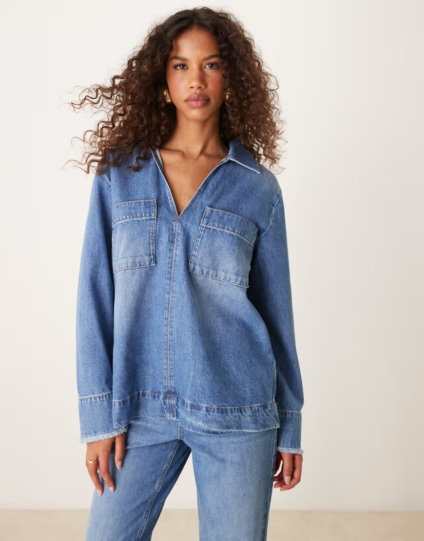 ASOS DESIGN 90s style rugby top in mid blue | ASOS (Global)