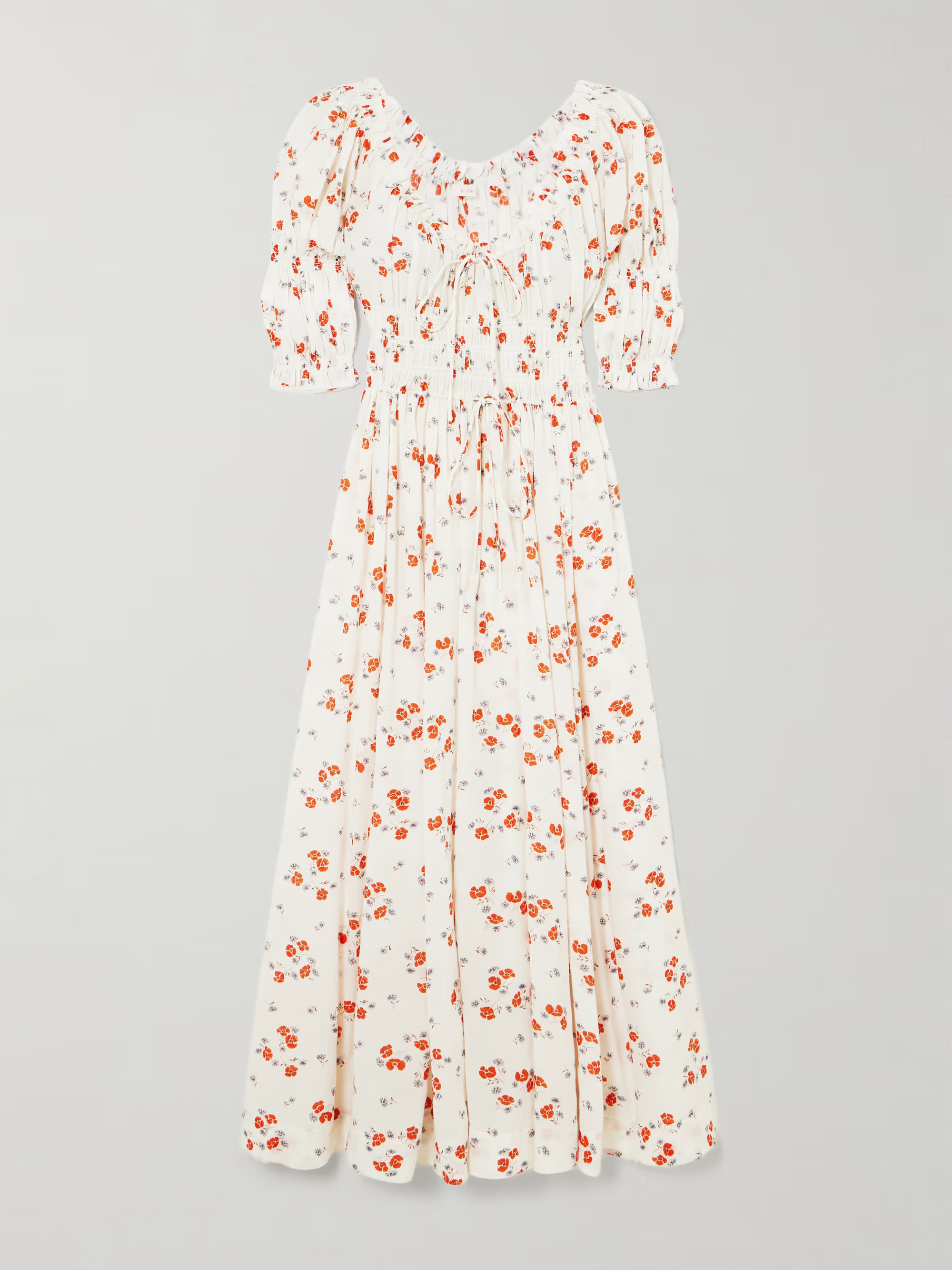 Ischia shirred floral-print organic cotton-blend voile midi dress | NET-A-PORTER APAC