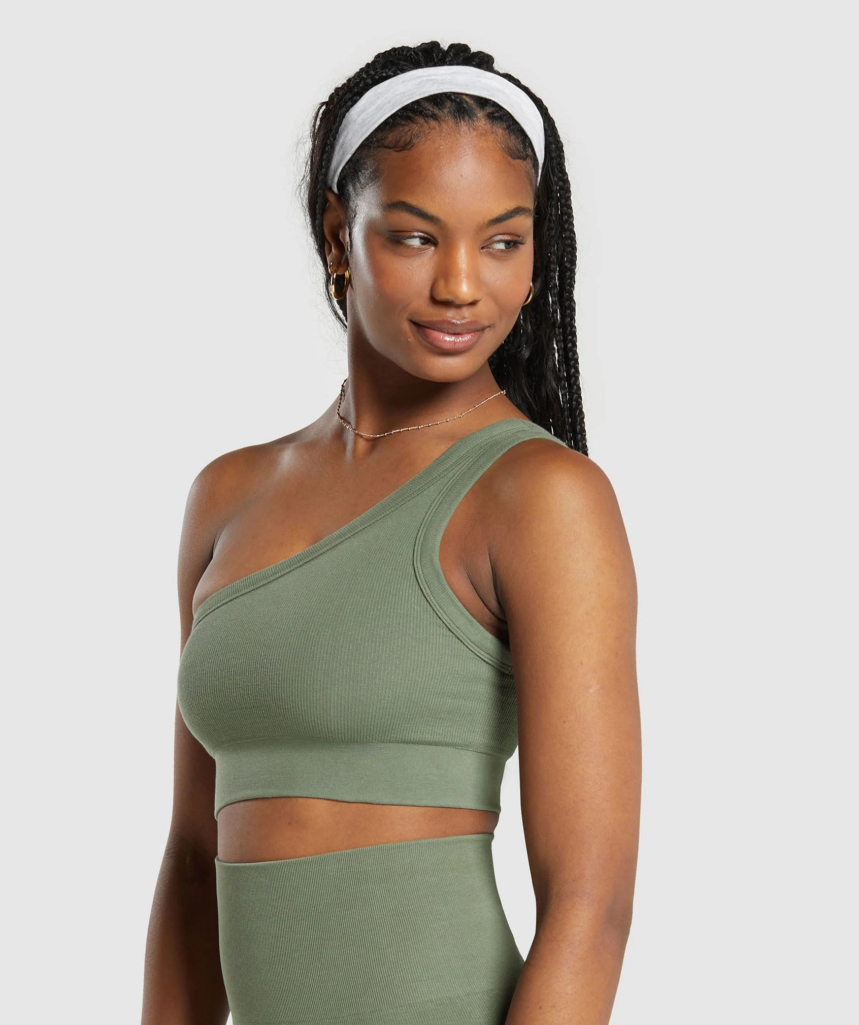 Gymshark Ribbed Cotton Seamless One Shoulder  Bra - Base Green | Gymshark US