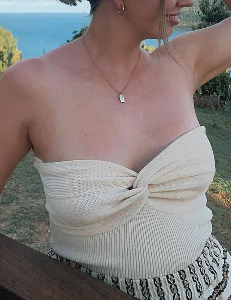 MISSACTIVER Women’s Sexy Twist Front Knitted Tube Top Strapless Solid Ruched Rib-Knit Crop Top ... | Amazon (US)