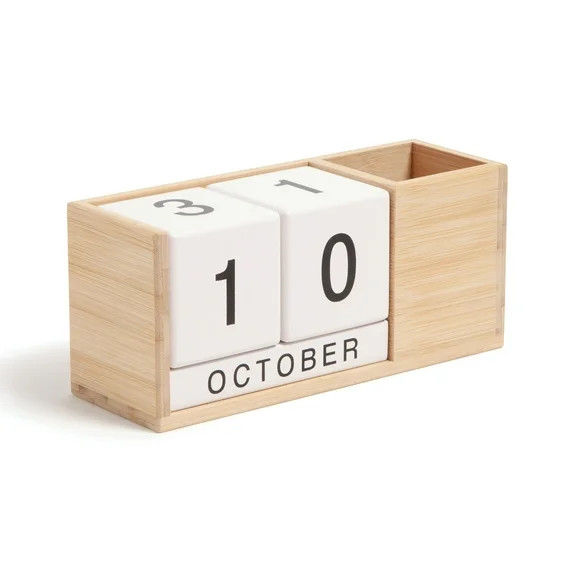 U Brands Bamboo Desktop Perpetual Block Calendar and Pencil Cup, 8.4 x 2.8 x 3.6 in. - Walmart.co... | Walmart (US)