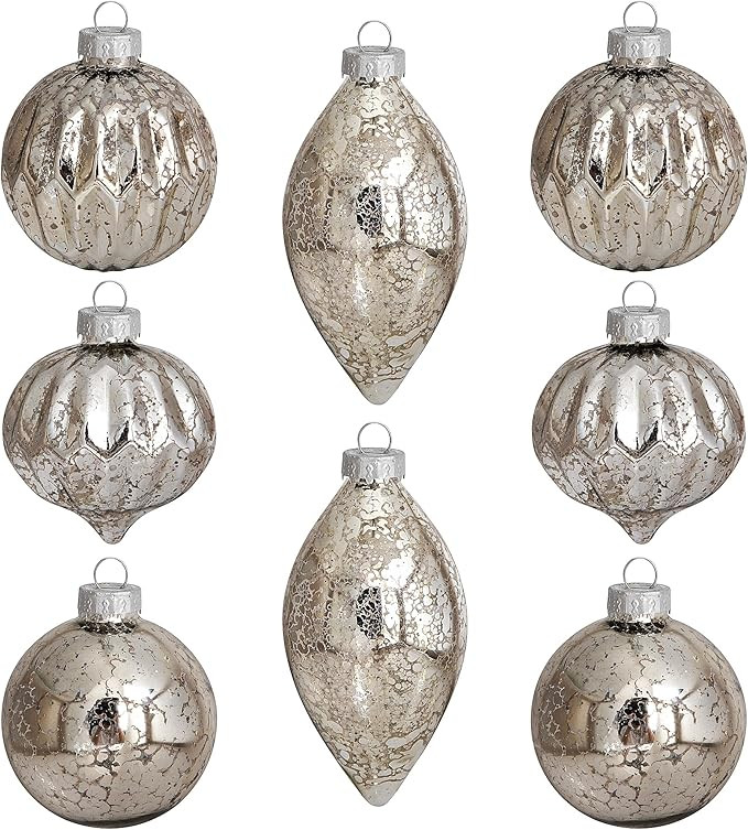 Deloky 8 Pcs Mercury Glass Christmas Hanging Ornaments - Silver, Vintage Glass Ball Ornaments for... | Amazon (US)
