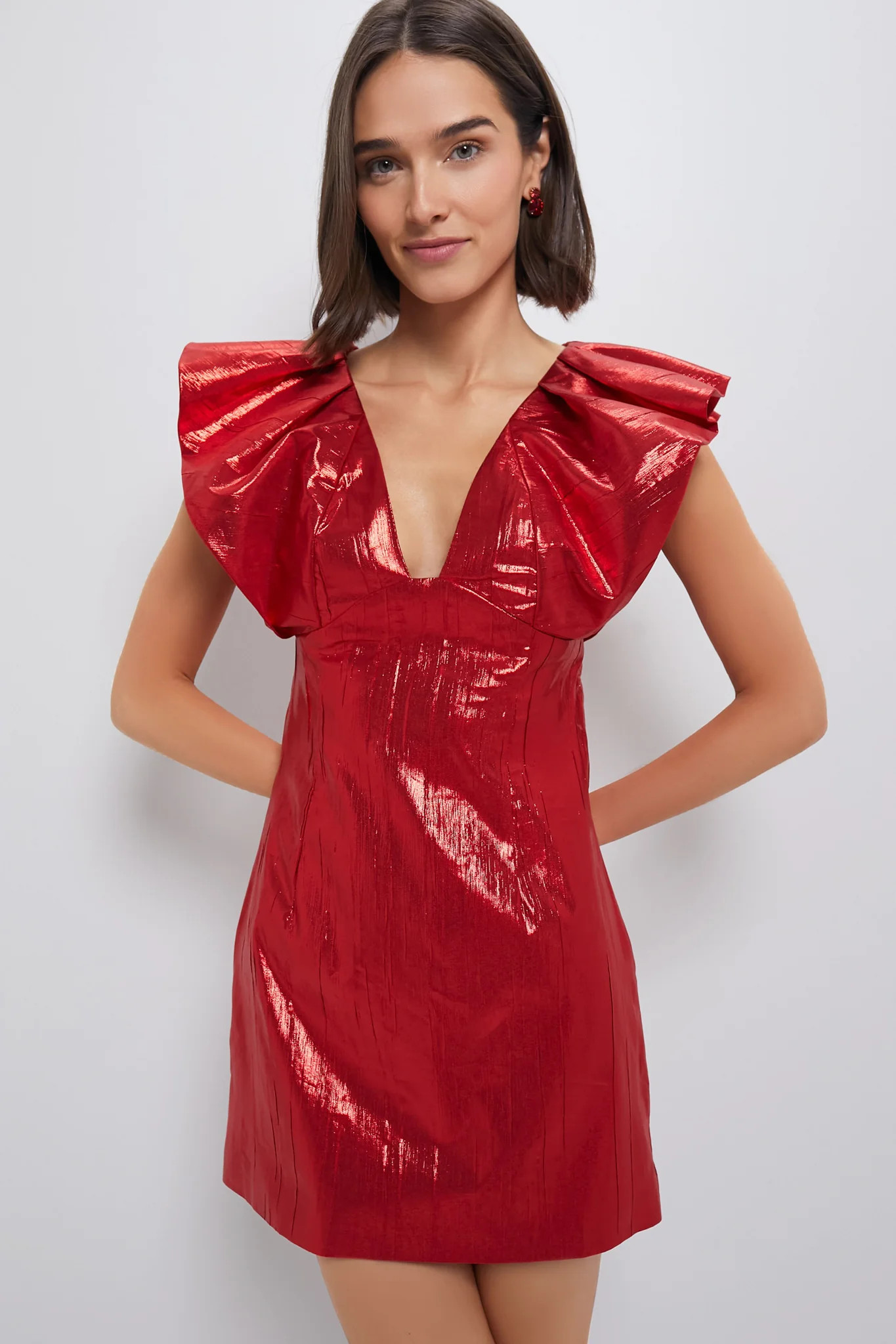 Red Metallic Plisse Tanya Mini Dress | Tuckernuck (US)