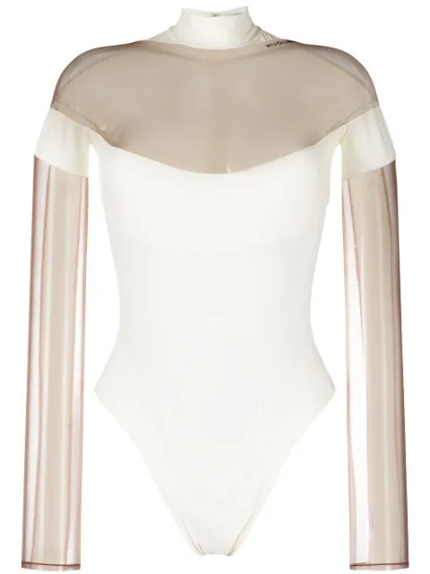 Mugler sheer-panel long-sleeve Bodysuit - Farfetch | Farfetch Global