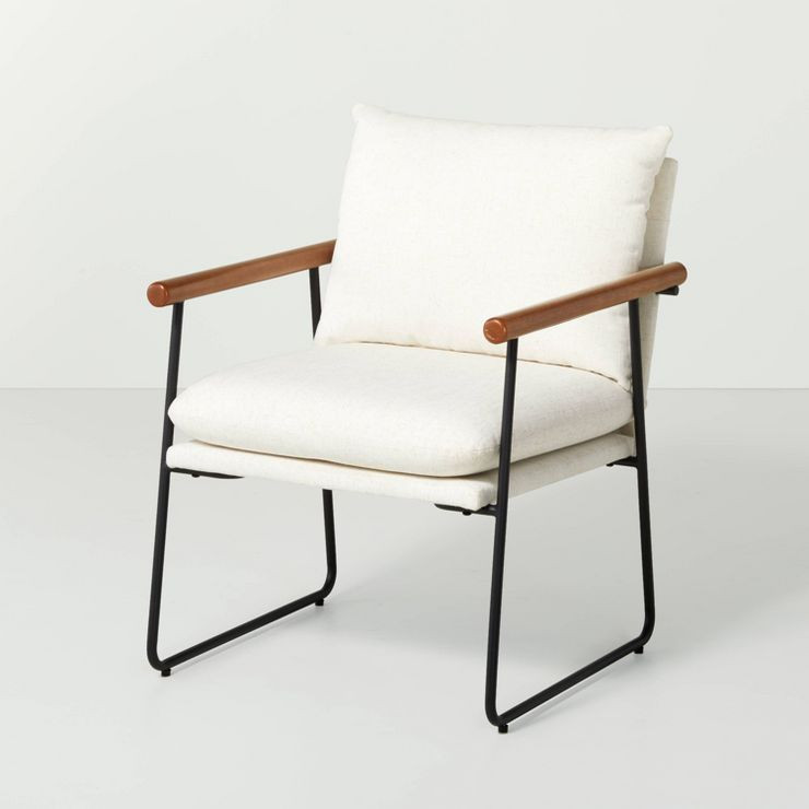 Cushioned Metal & Wood Accent Arm Chair - Cream/Black - Hearth & Hand™ with Magnolia | Target