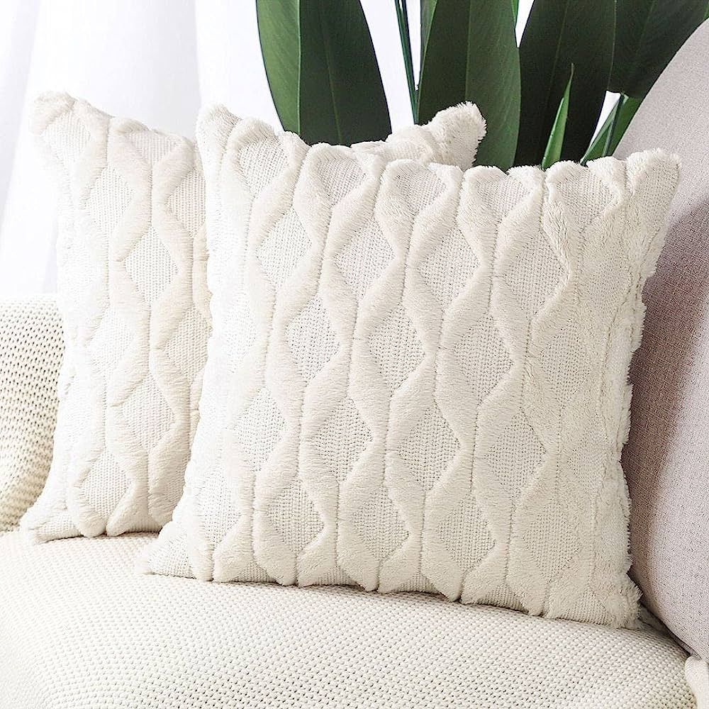 MADIZZ Set of 2 Soft Plush Short Wool Velvet Decorative Throw Pillow Covers 26x26 inch Beige Square  | Amazon (US)