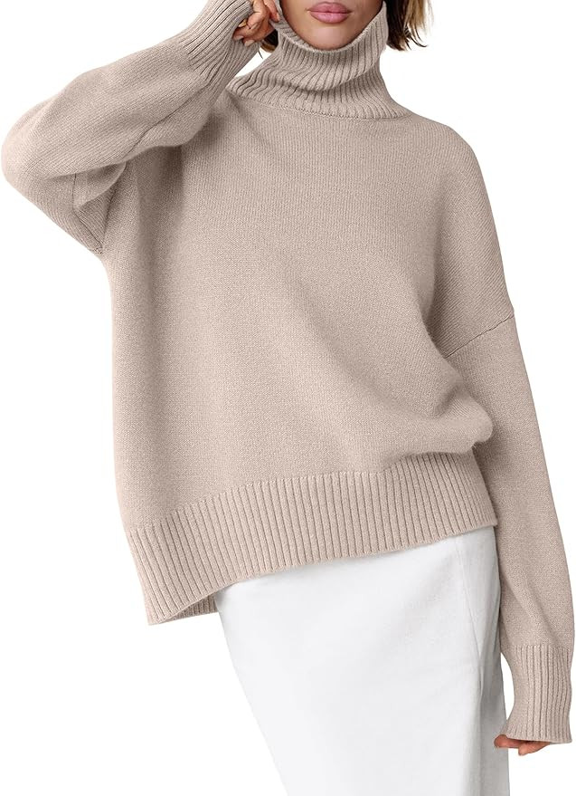 ANRABESS Womens Turtleneck Sweaters Long Sleeve Oversized Chunky Knit High Low Hem Pullover Sweat... | Amazon (US)