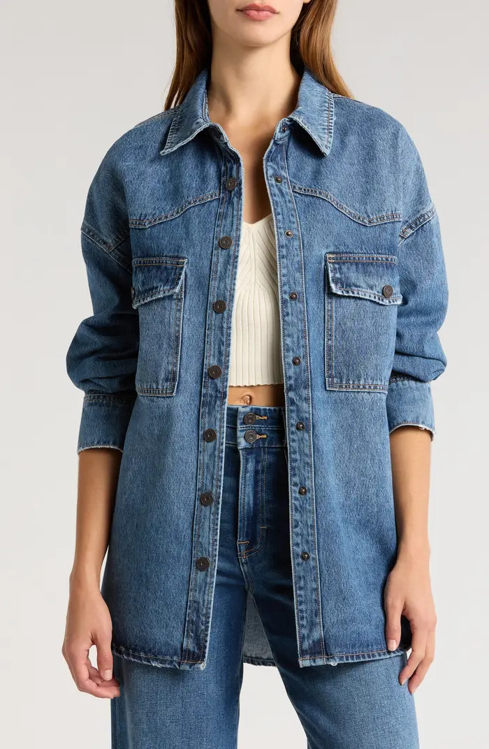 HIDDEN JEANS Oversize Western Denim Button-Up Shirt | Nordstrom | Nordstrom