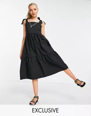 Stradivarius bunny strap midi dress in black | ASOS (Global)