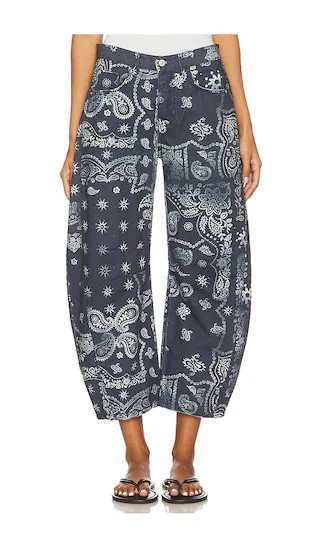 Free People x We The Free Good Luck Printed Barrel Jean in Blue. - size 24 | Revolve Clothing (Global)