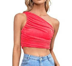 LYANER Women's Sexy Ruched One Shoulder Sleeveless Crop Top Strappy Cami Tank | Amazon (US)