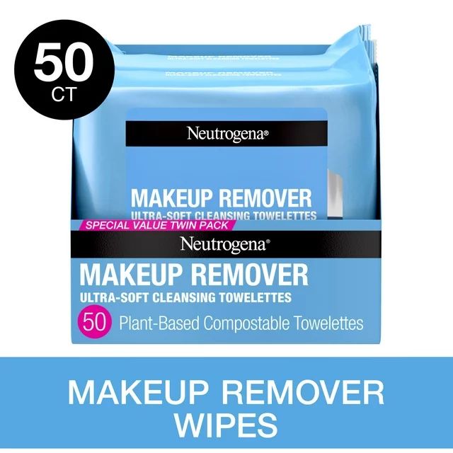 Neutrogena Makeup Remover Wipes and Face Cleansing Towelettes, 25 Count, (2 Pack) | Walmart (US)