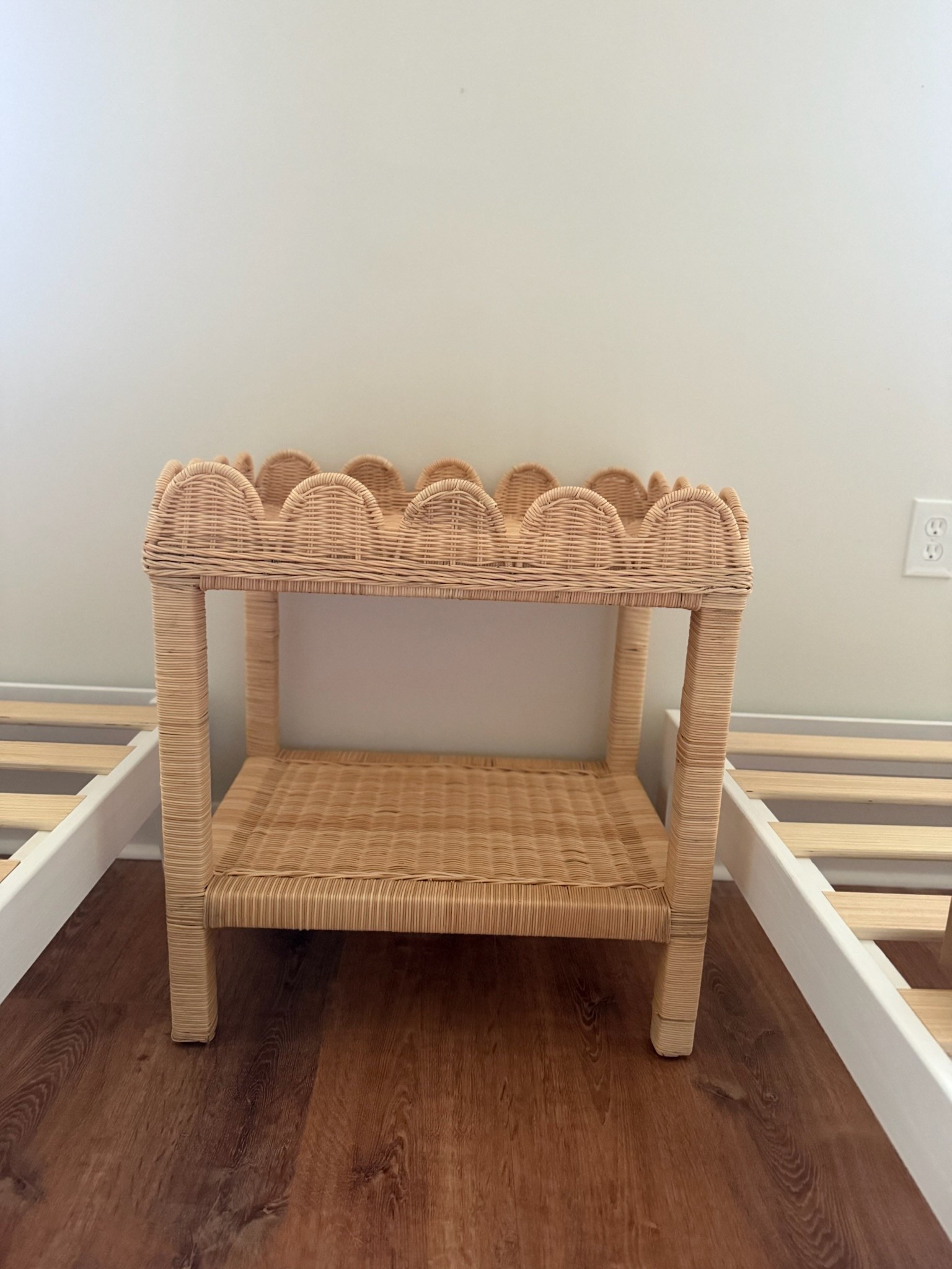Loving this scalloped table for in between these beds! So cute and would look great in any room! 

#LTKHome