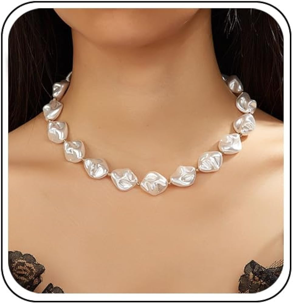 Y 14K Gold Plated Pearl Necklace - Dainty Gold Beaded Pearl Choker Chain Necklace for Women - Pro... | Amazon (US)