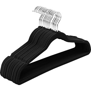 Amazon Basics Slim, Velvet, Non-Slip Suit Clothes Hangers, Black/Silver - Pack of 50 | Amazon (US)