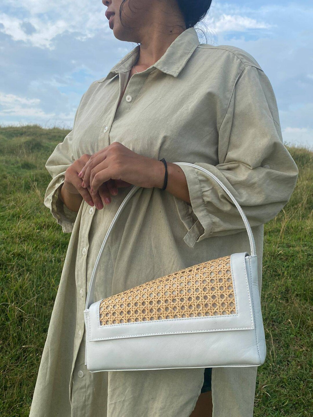 Yura Natural Rattan and Leather Bag | Etsy (US)