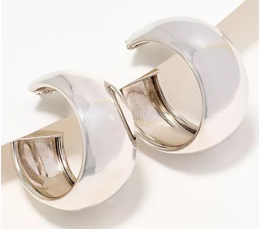 Silver Style Wide Dome 1" Hoop Earrings, Sterling Silver - QVC.com | QVC