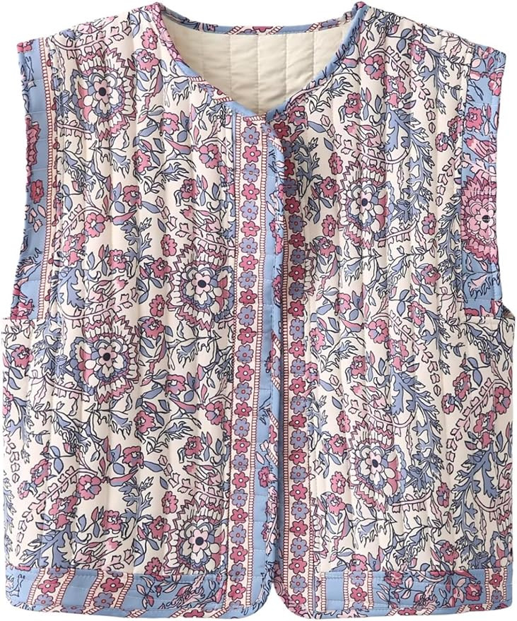 Perbai Womens Floral Cropped Puffer Vest Lightweight Open Front Sleeveless Quilted Cardigan Jacke... | Amazon (CA)