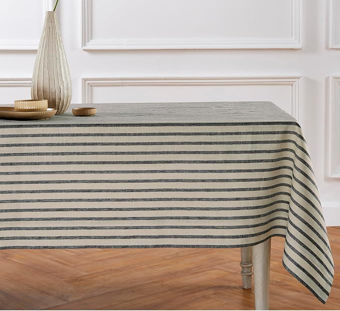 Solino Home Stripe Linen Tablecloth 108" L x 60" W Inch – 100% Pure Linen Black and Natural Tab... | Amazon (US)