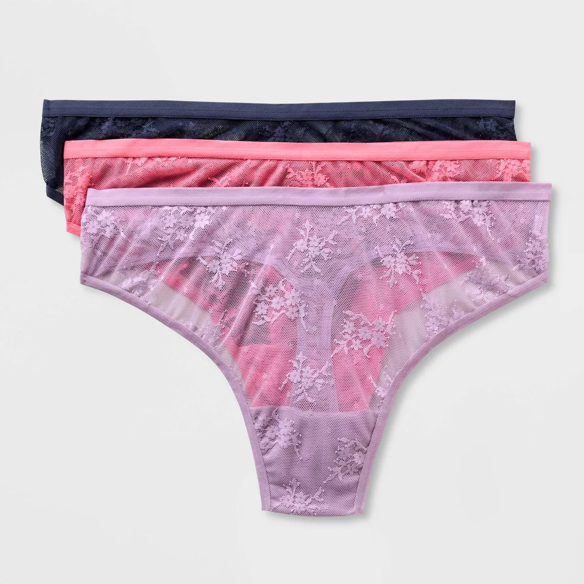 Women's Lace Thong Underwear 3pk - Wild Fable™ Pink/Navy/Purple XXL | Target