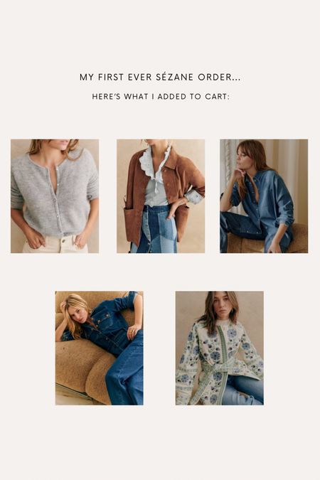 Here’s what I bought from Sézane this week:
Grey gaspard cardigan XXL
Will camel suede jacket XXL
Max shirt baby blue 18
Brooklyn jumpsuit denim 18
Renato embroidered floral  jacket 18




#LTKSeasonal #LTKmidsize