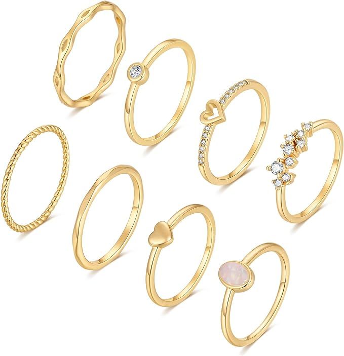 RLMOON 8PCS 14K Gold/Silver Plated Stacking Ring Set for Women Teen Dainty Thumb Stackable Rings ... | Amazon (US)