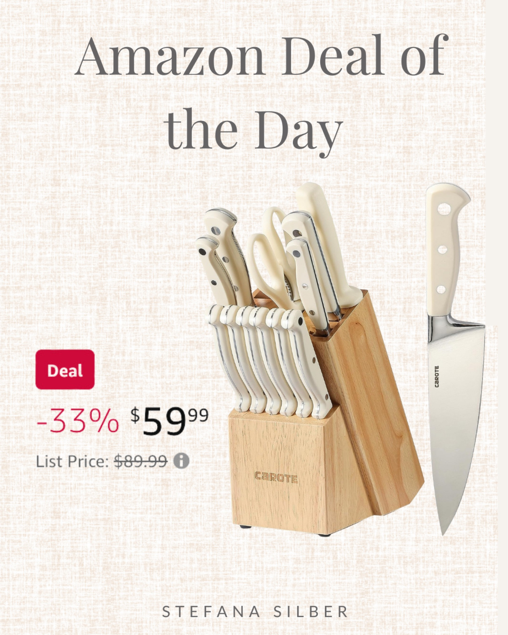  CAROTE 14 Pieces Knife Set with Wooden Block Stainless