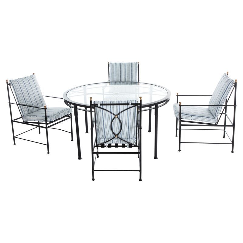 Frances 5-Pc Round Dining Set, Linen Indigo Stripe | One Kings Lane