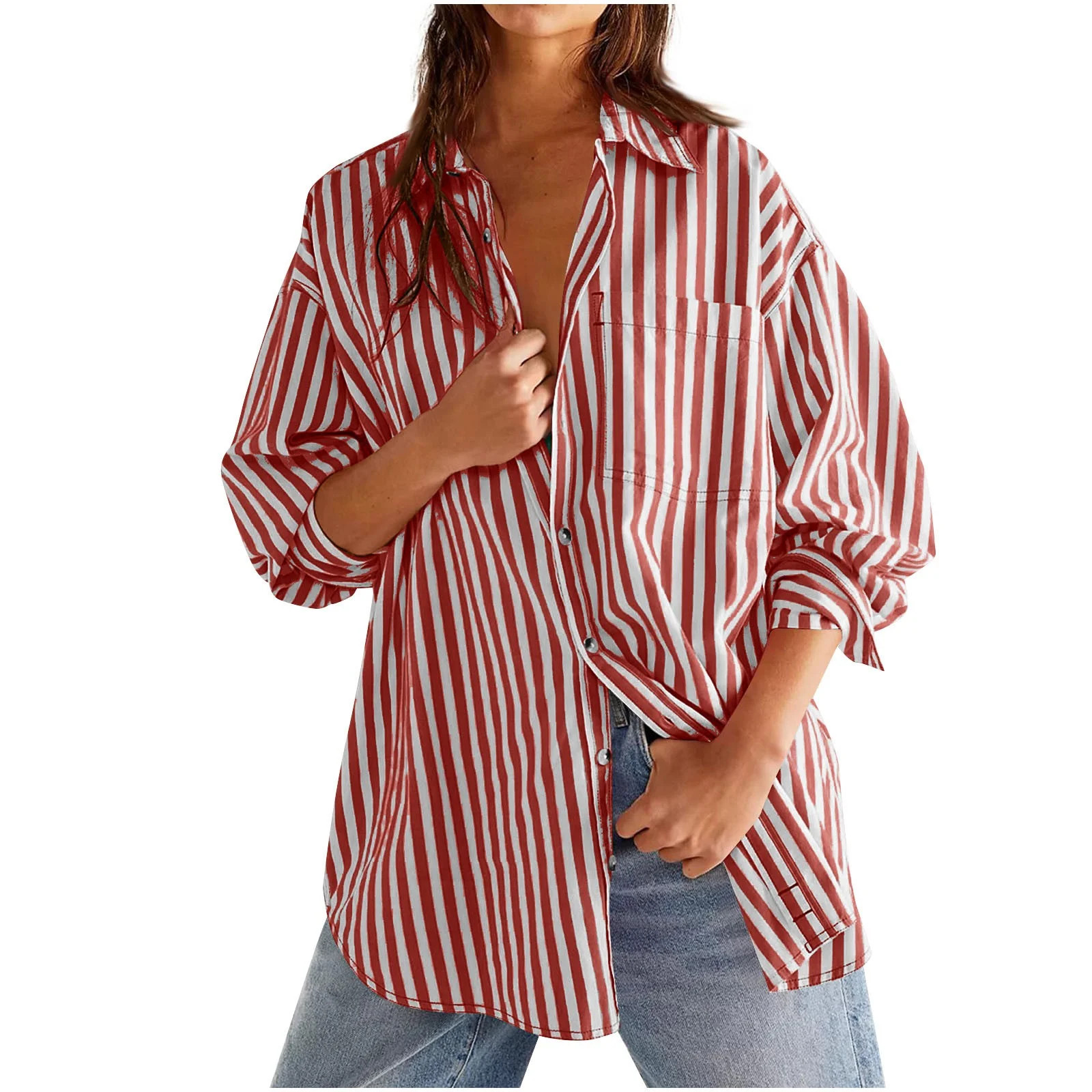 Womens 2025 Oversized Striped Button Down Shirts Boyfriend Long Sleeve Casual Work Blouses | Walmart (US)