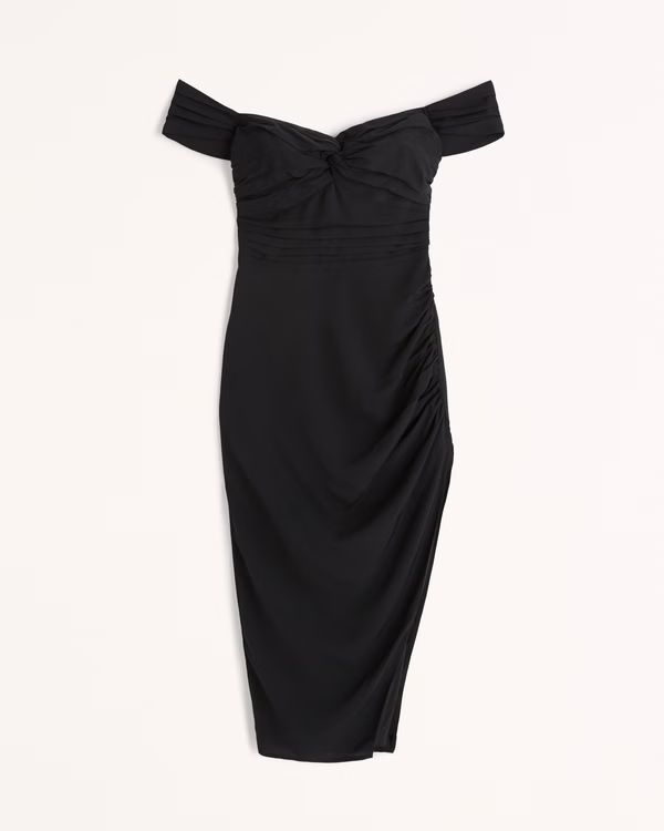 Off-The-Shoulder Ruched Midi Dress | Abercrombie & Fitch (US)