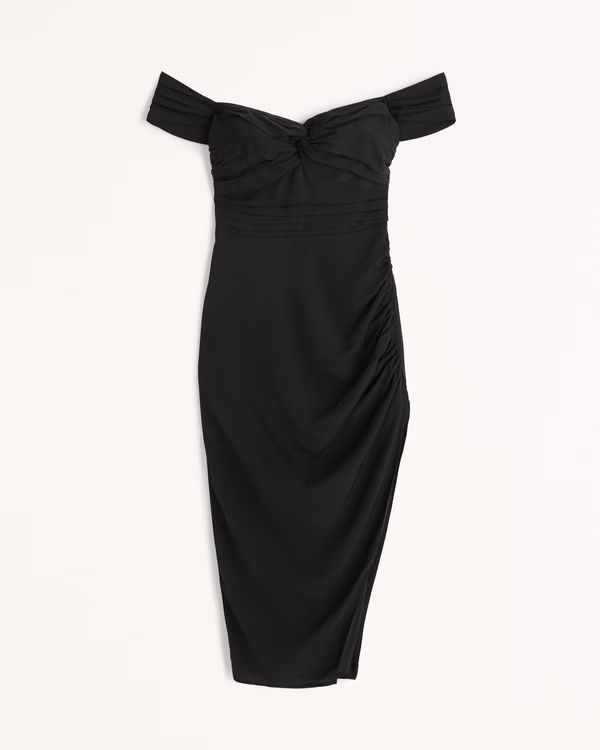 Women's Off-The-Shoulder Ruched Midi Dress | Women's Dresses & Jumpsuits | Abercrombie.com | Abercrombie & Fitch (US)