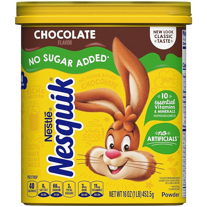 NESTLE NESQUIK No Sugar Added Chocolate Flavored Powder 16 oz. Canister | Amazon (US)