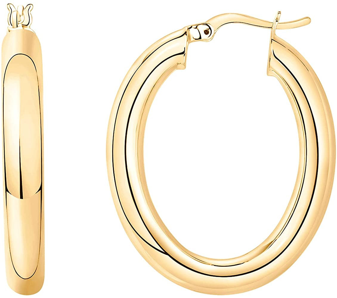 PAVOI 14K Gold Plated Sterling Silver Post Monet Oval Chunky Lightweight Hoop Earrings for Women | Amazon (US)