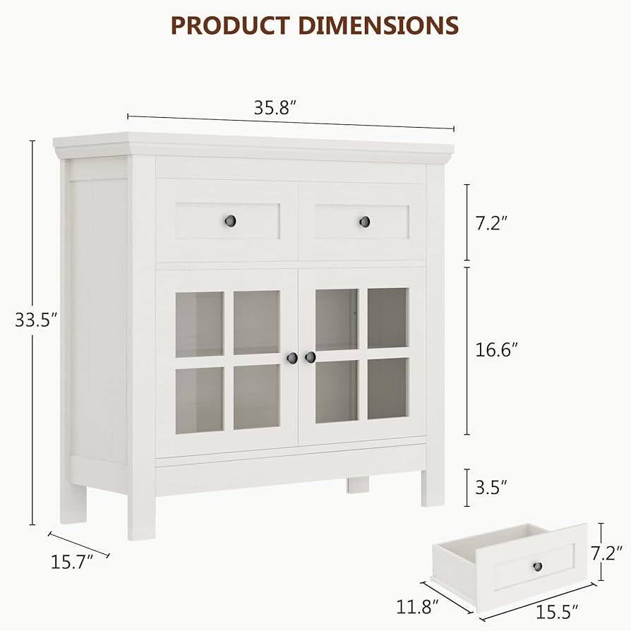 36\u201d Buffet Cabinet Sideboard, Coffee Bar Storage Cabinet with Drawers and Display Glass Door... | Amazon (US)