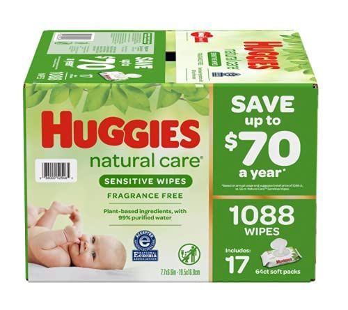 Huggies Sensitive Wipes Fragrance Free, 17 Flip-Top Packs, 64 ct, 1088 Wipes | Amazon (US)