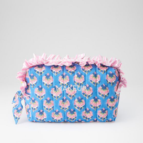 Block Print Ruffle Cosmetic Pouch | Mark and Graham