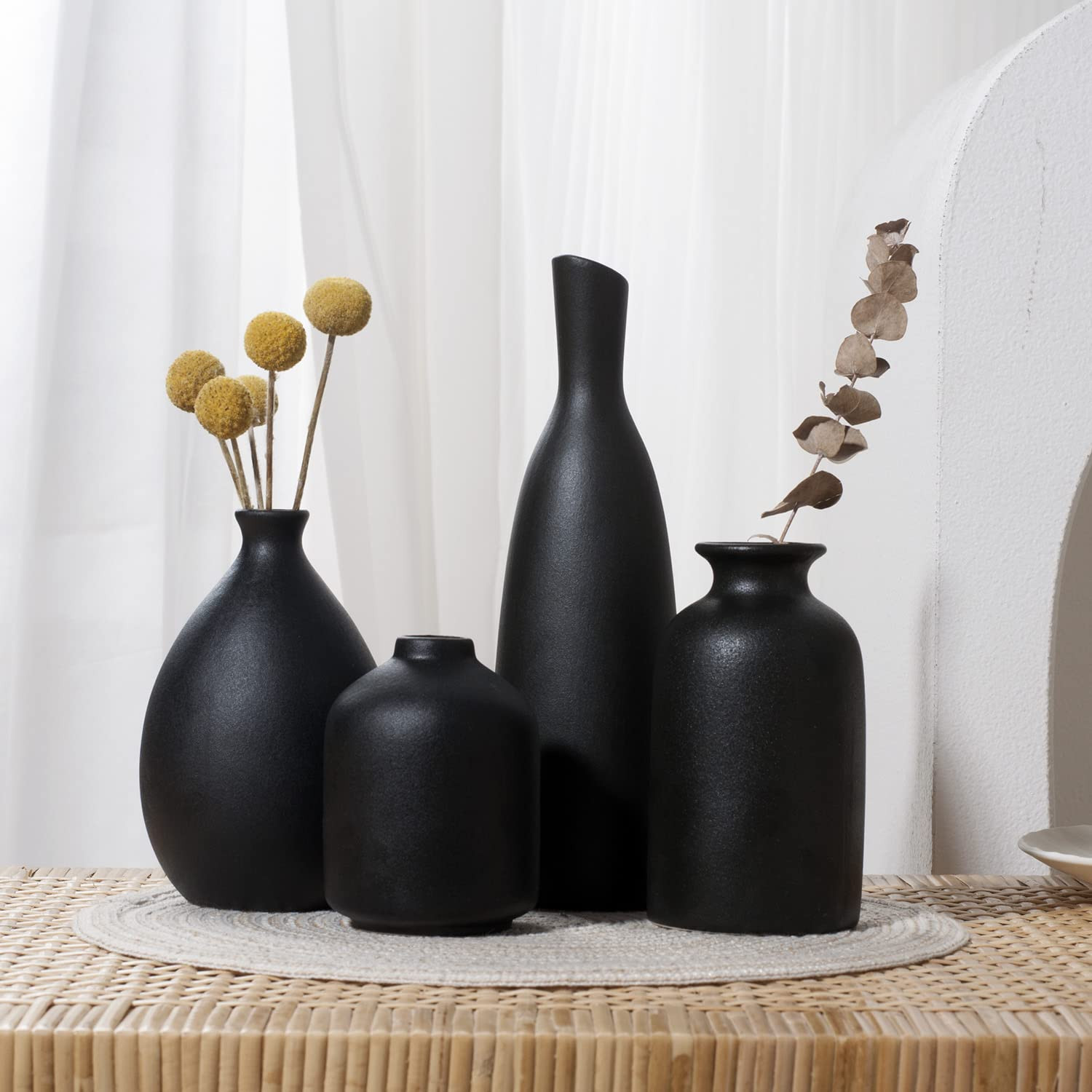 Black Ceramic Vase Set of 4, Classic Matte Vases Home Decorations for Table Shelf Office Decor (B... | Amazon (US)