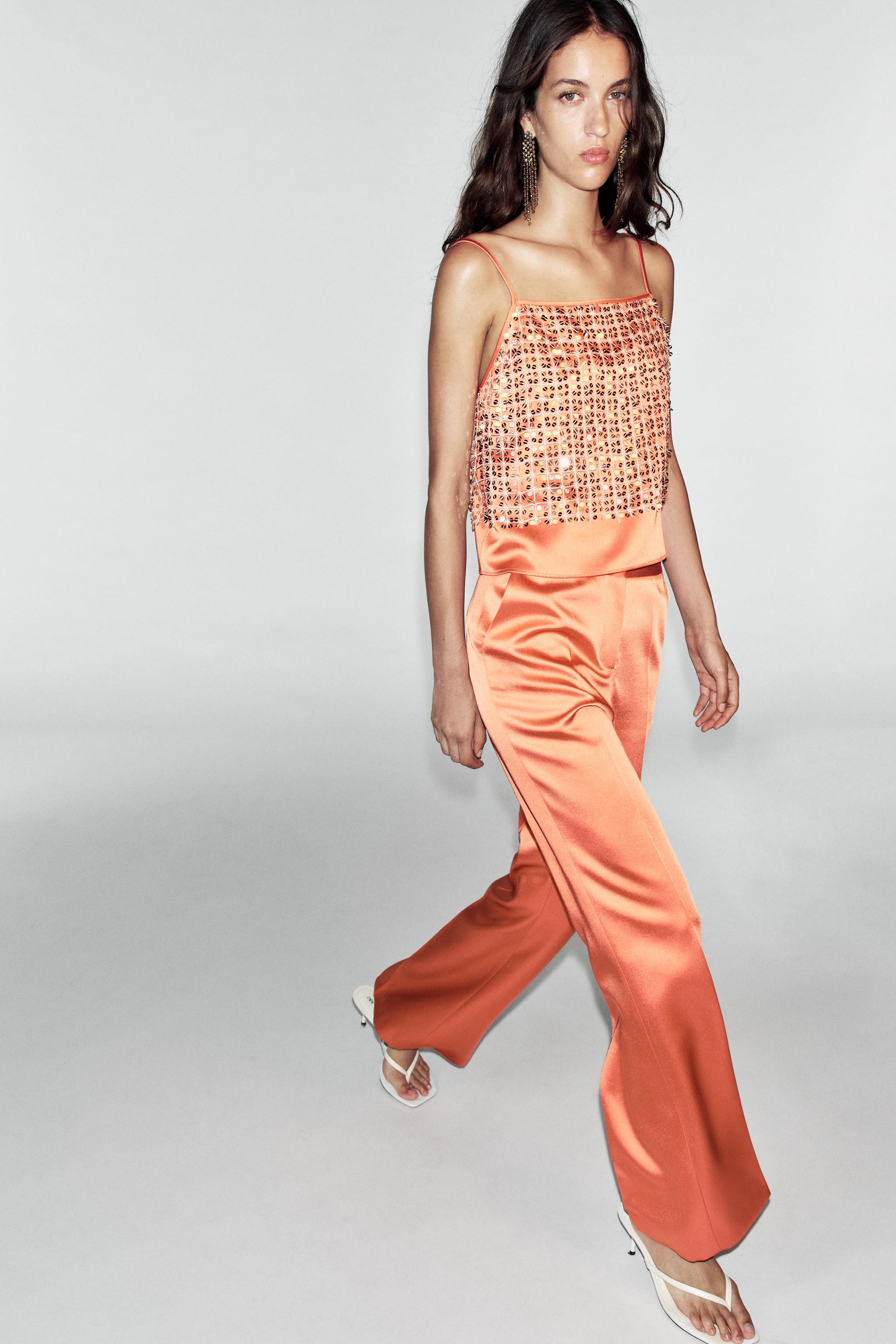 SATIN STRAIGHT-LEG TROUSERS | Zara UK